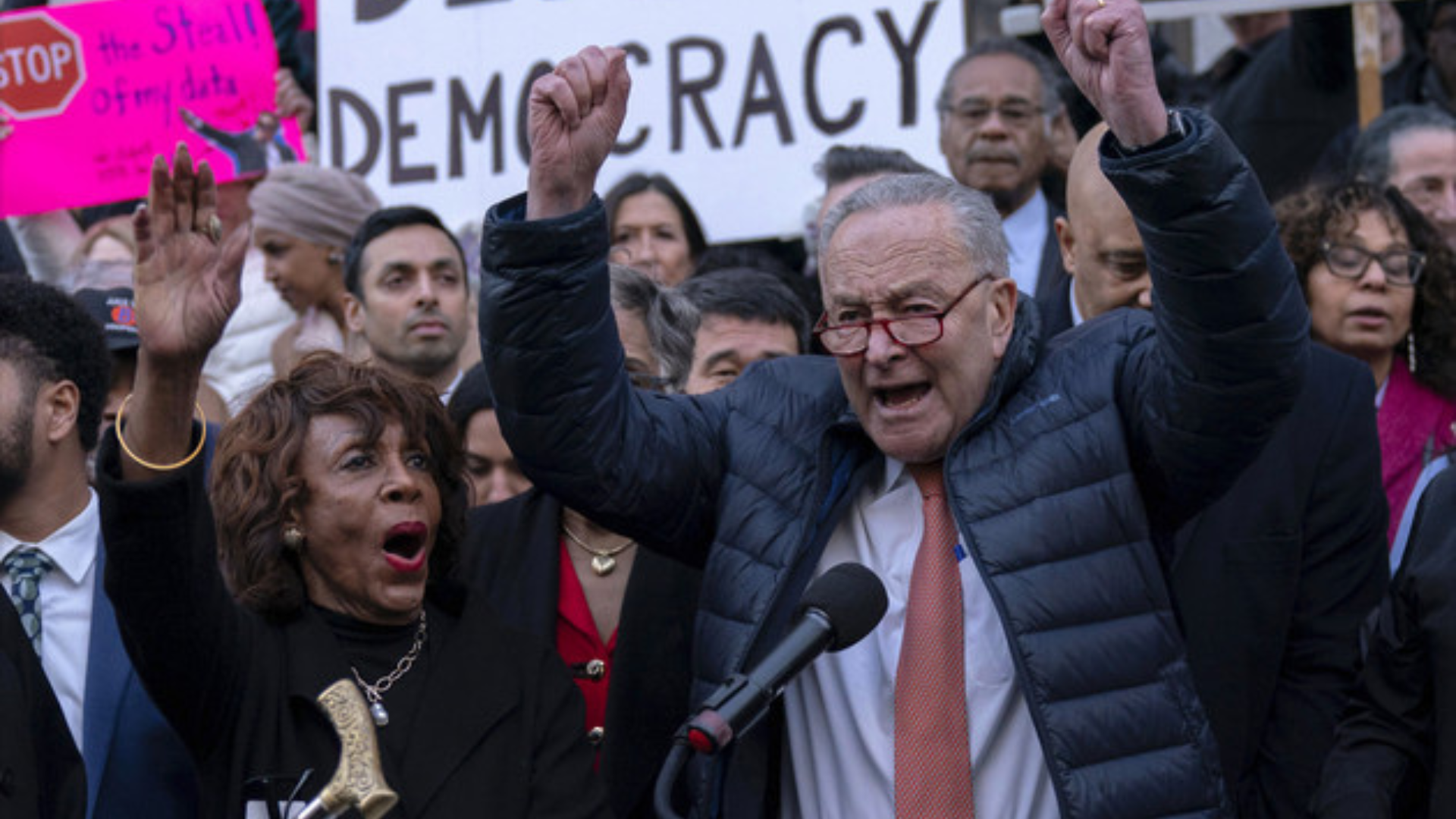 Dems Attempt To Prove They’re Party Of Rational Discourse By Screaming Unintelligible Nonsense In The Freezing Cold